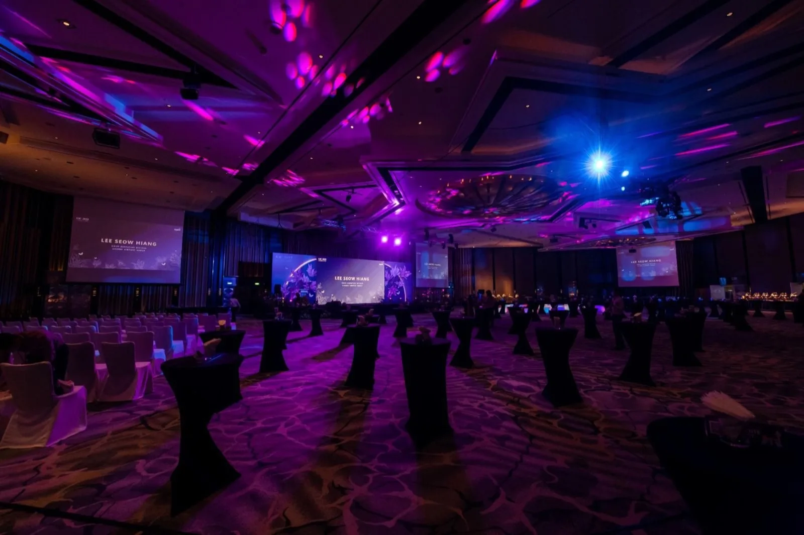 AAC 2022 ballroom illuminated in pink and blue