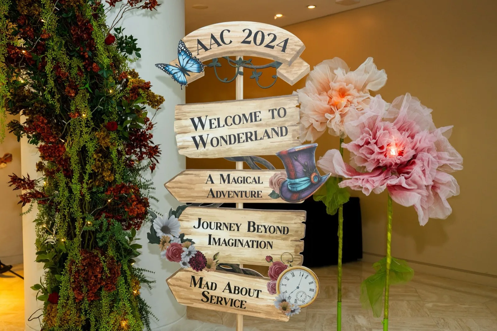 Wonderland-inspired welcome installation at AAC 2024