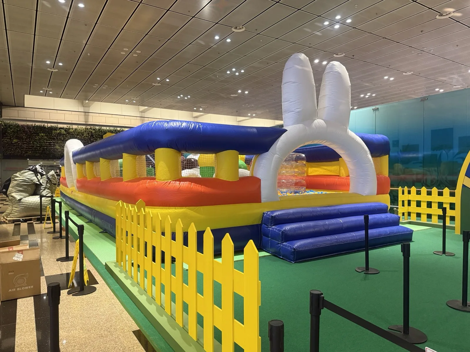 Completed Miffy inflatable playground and yellow fencing