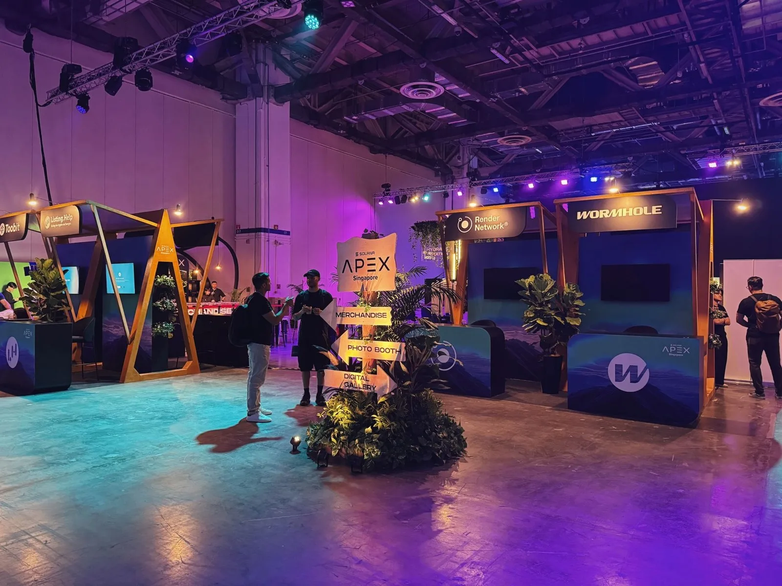 Solana Apex Singapore sponsor booths and wayfinding installation